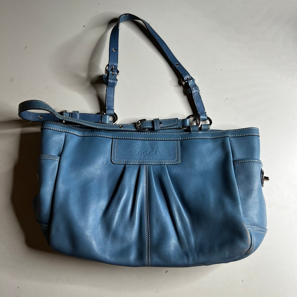 Coach Soho Pleated Blue Leather Satchel Shoulder Bag F13759